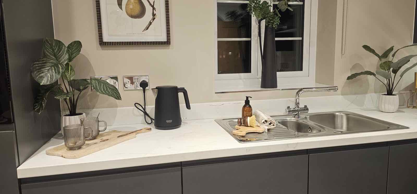 Clean kitchen worktop and sink area, Boston